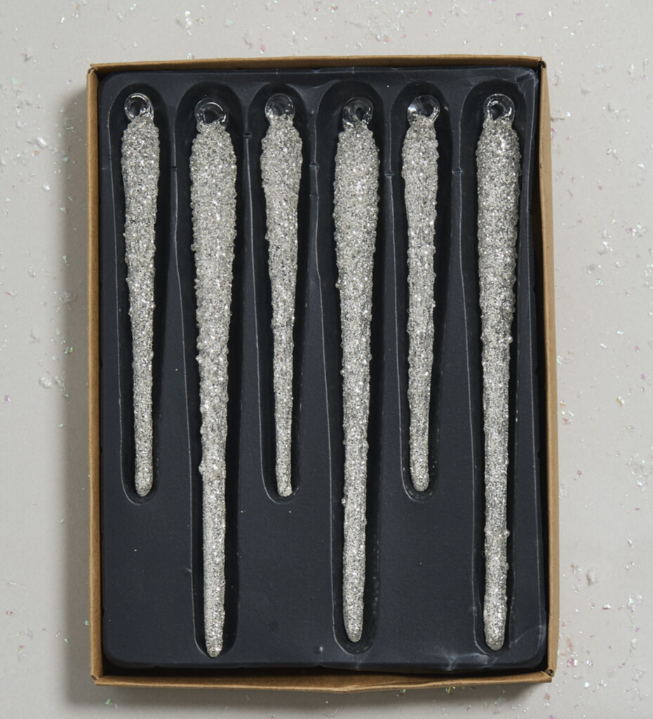 Glass Icicle Ornaments, Set of 6