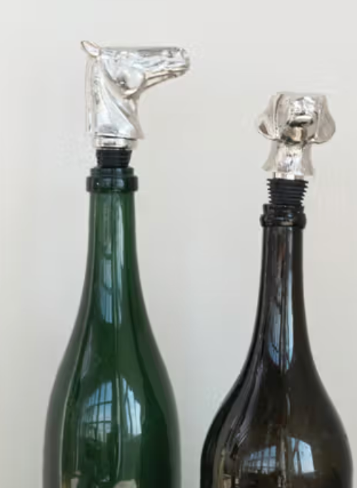 Cast Aluminum Horse Bottle Stopper, Nickel Finish