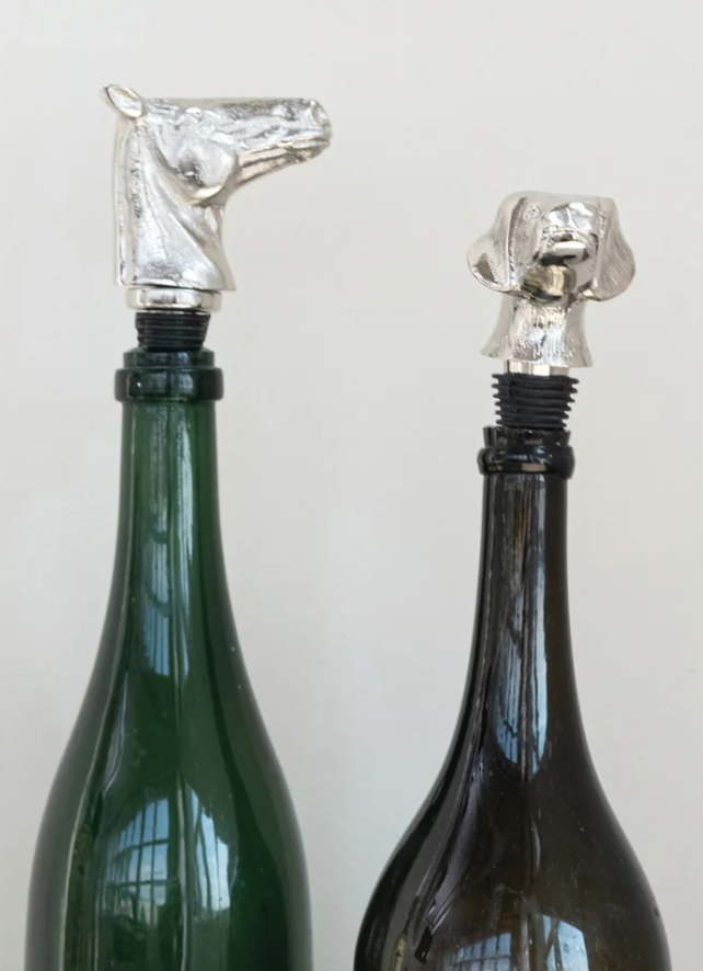 Cast Aluminum Dog Bottle Stopper, Nickel Finish