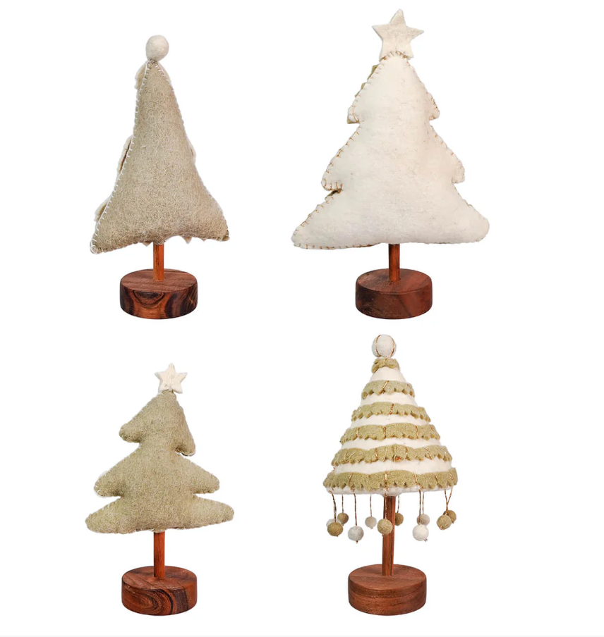 Wool Felt Appliqué Trees w/ Wood Base, 4 Styles
