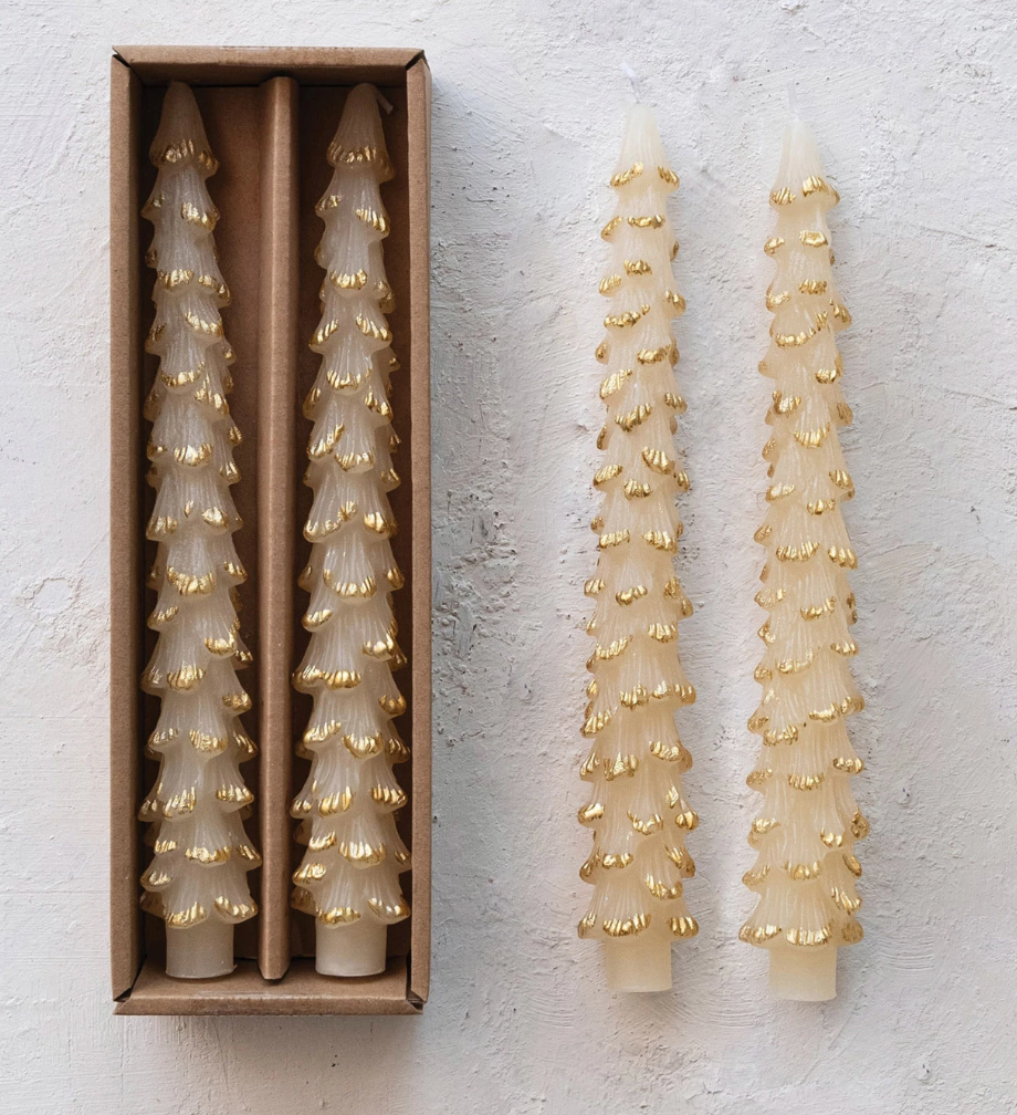 Tree Shaped Unscented Taper Candles, Set of 2 ~ Eggnog