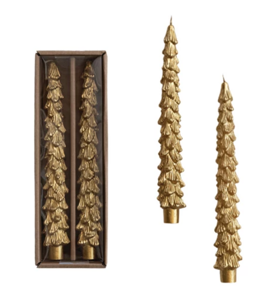 Tree Shaped Unscented Taper Candles, Set of 2 ~ Gold