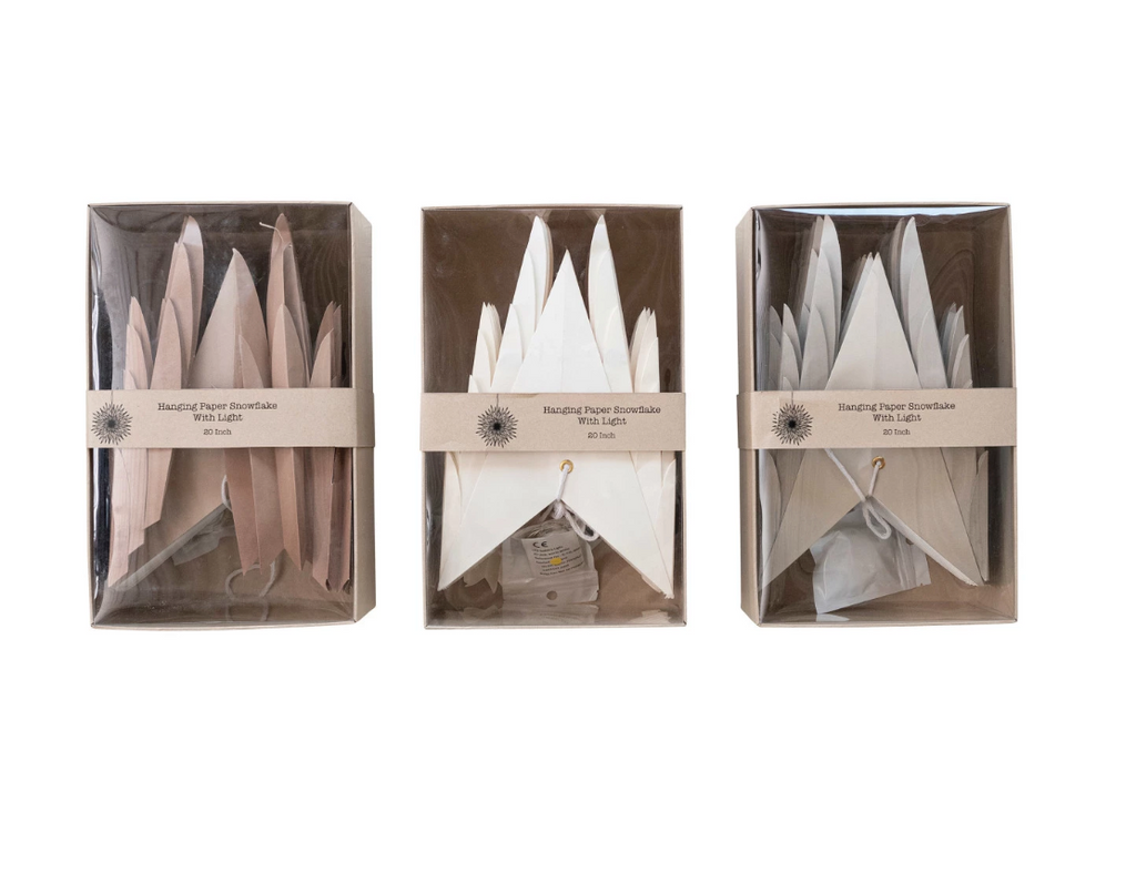 Recycled Paper Folding Snowflake Ornament w/ LED Light String, 3 Colors