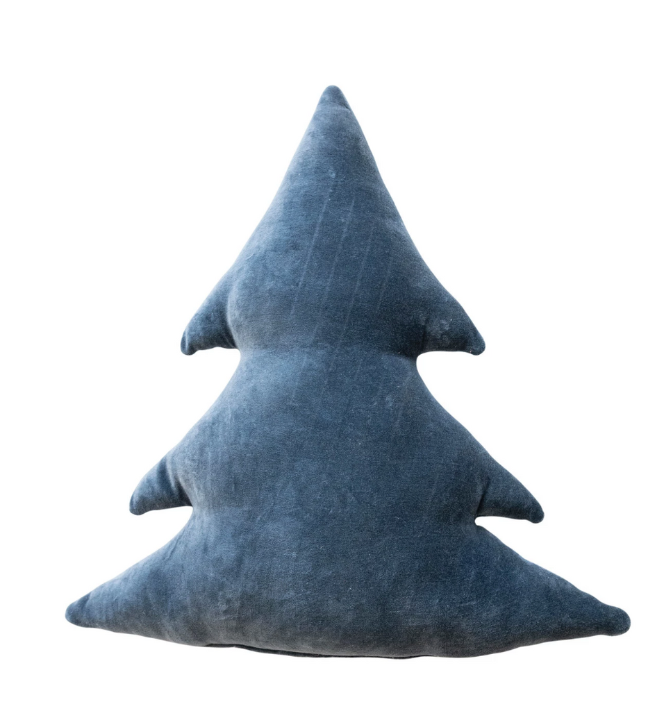 18" Velvet Tree Shaped Pillow, Navy