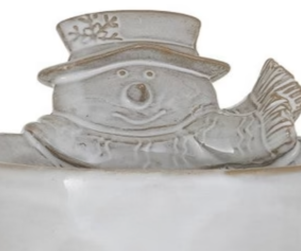 White Stoneware Christmas Themed Bowl, 2 Styles