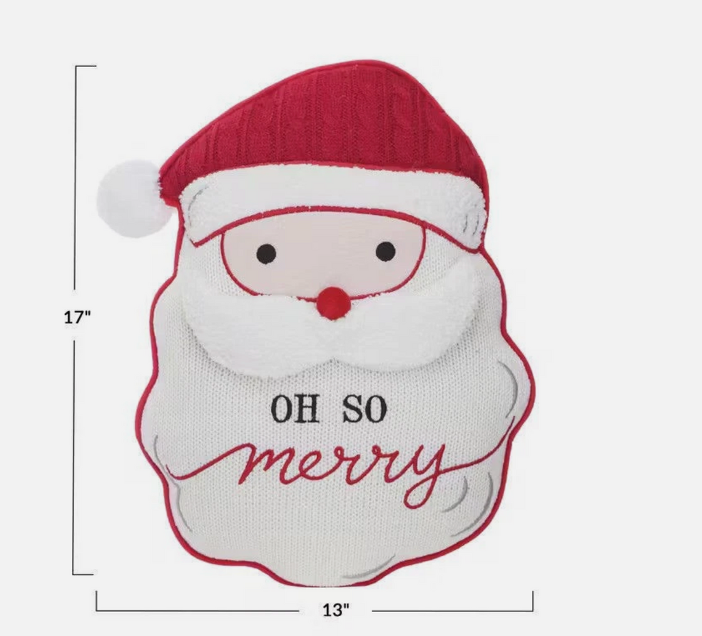 Tufted Santa Shaped Pillow, "Oh So Merry"