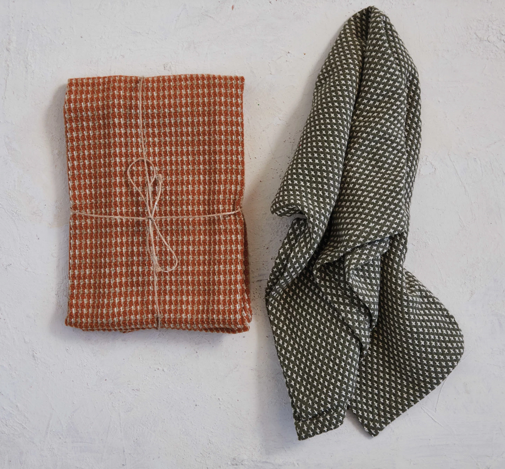 Woven Cotton Tea Towels w/ Geometric Pattern, Set of 2