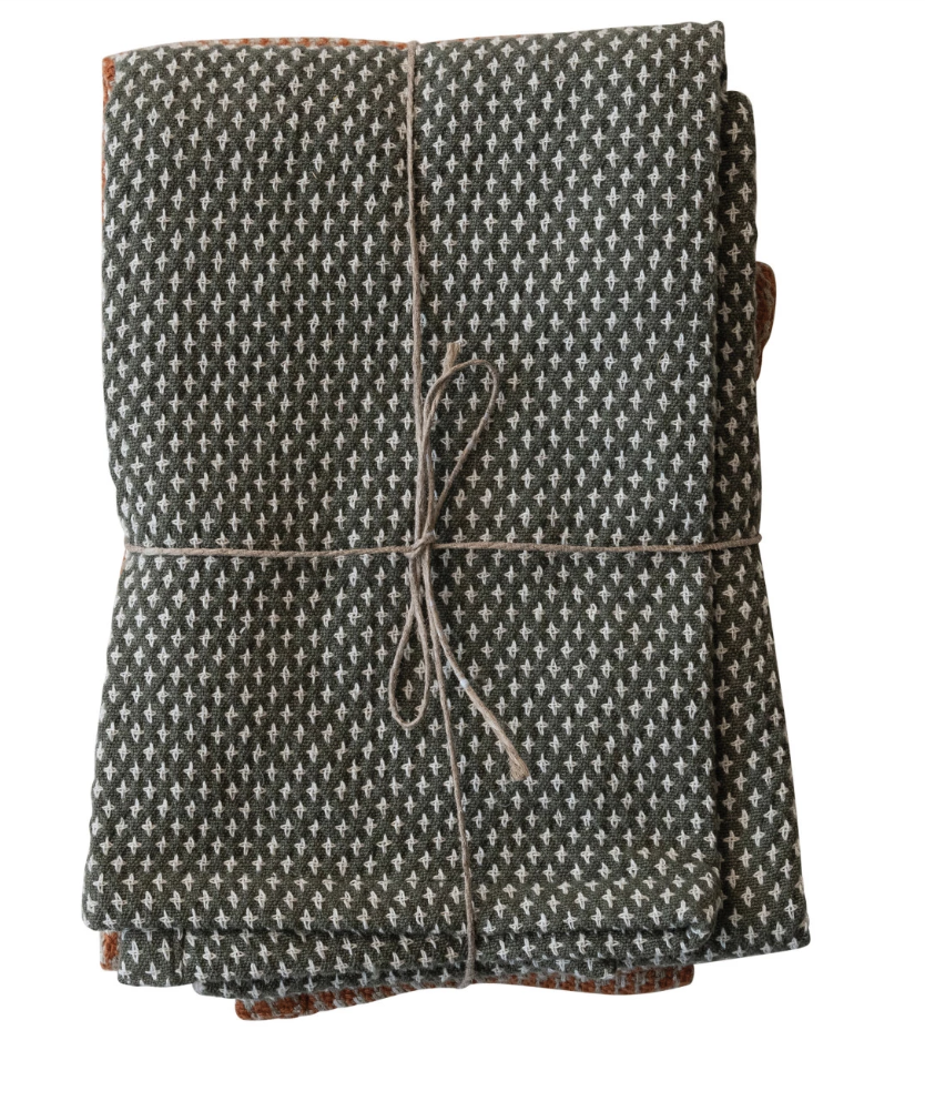 Woven Cotton Tea Towels w/ Geometric Pattern, Set of 2