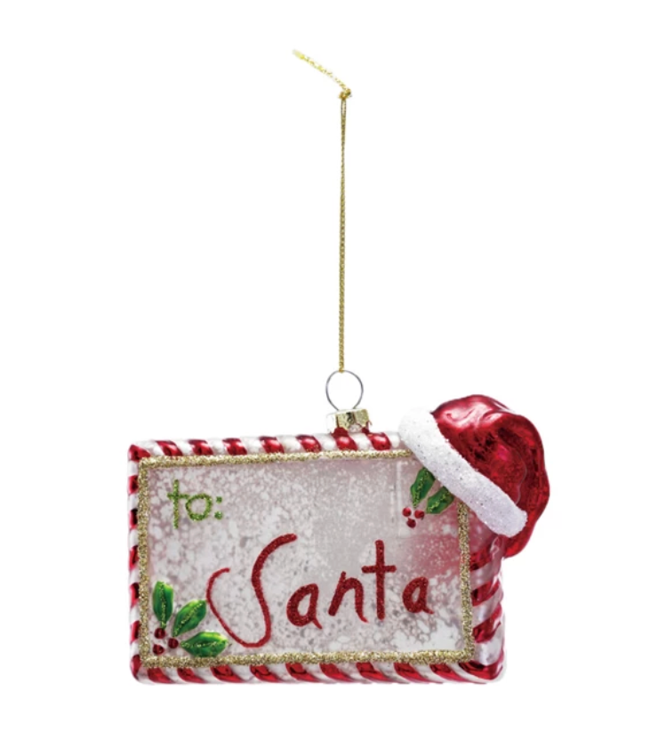 Glass Letter to Santa Ornament w/ Glitter