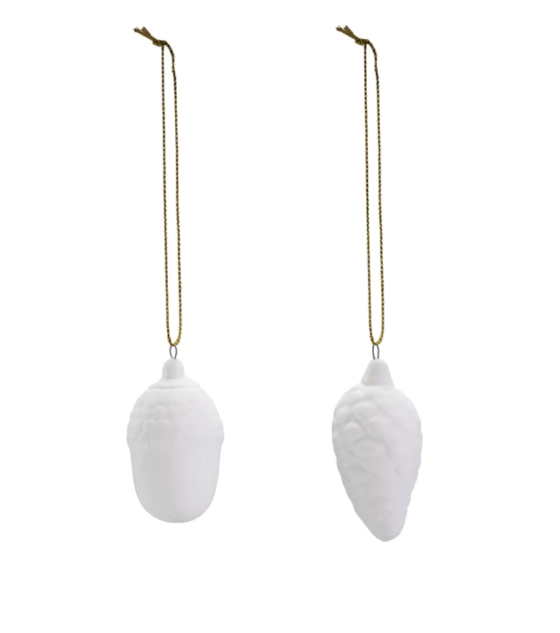 White Stoneware Bisque Ornament, 2 Styles
