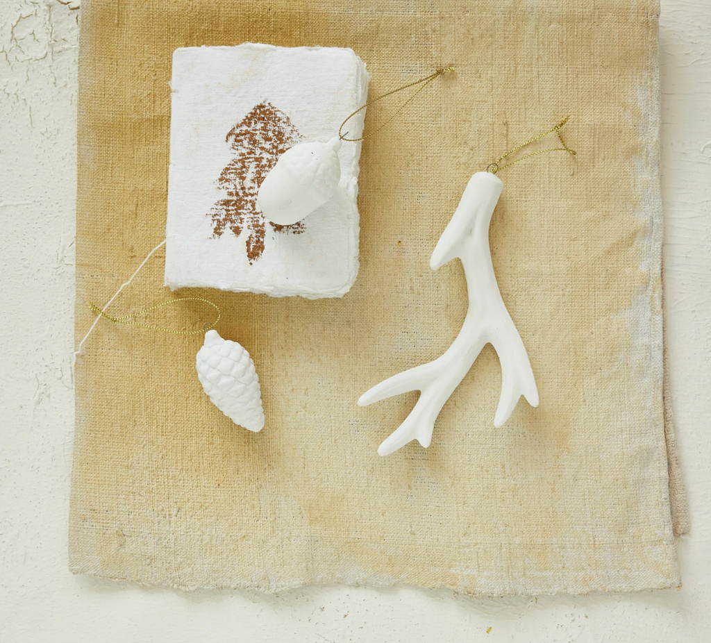 Stoneware Deer Antler Ornament, White