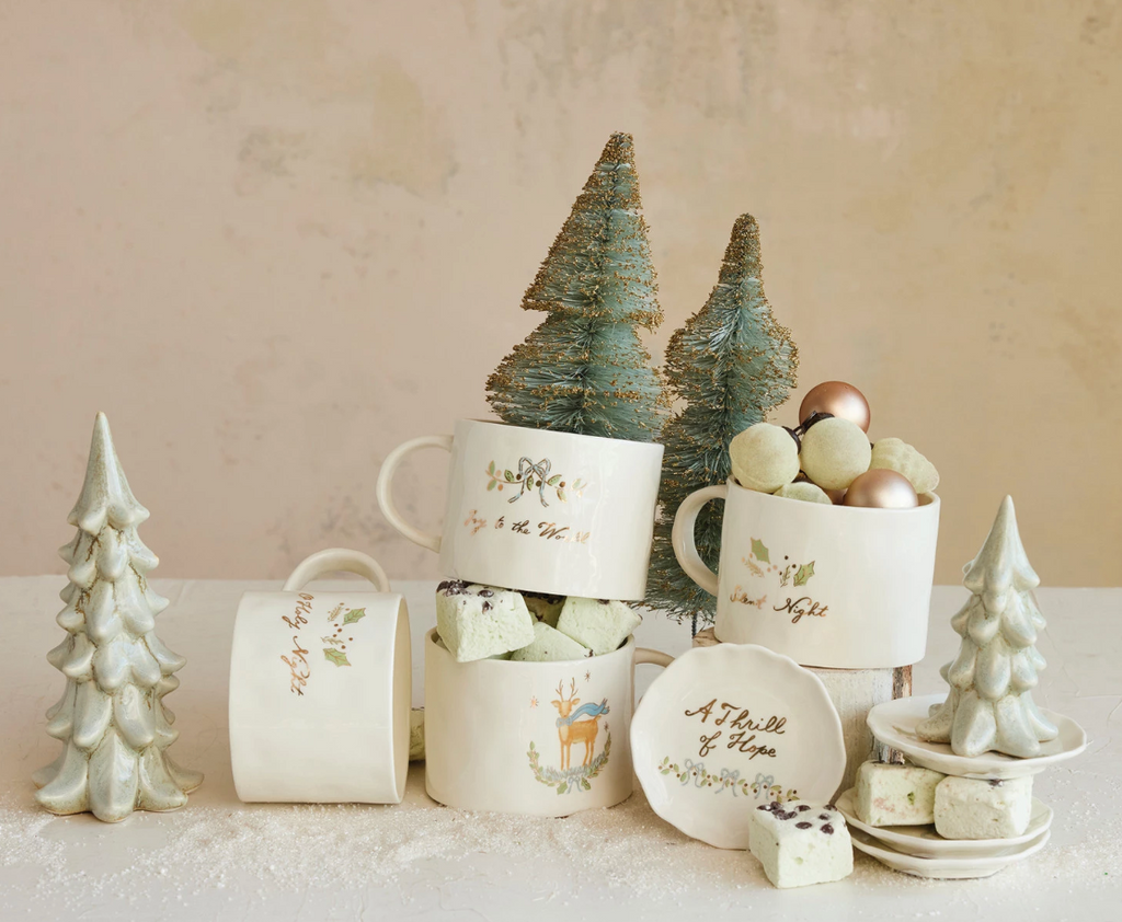 Stoneware Holiday Mug w/ Gold Electroplating, 4 Styles
