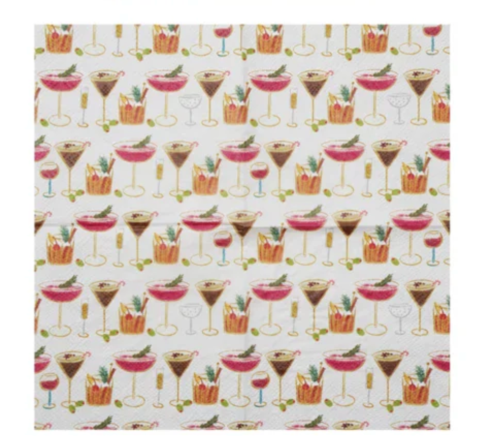 Paper Cocktail Napkins w/ Cocktail Pattern, Pack of 50