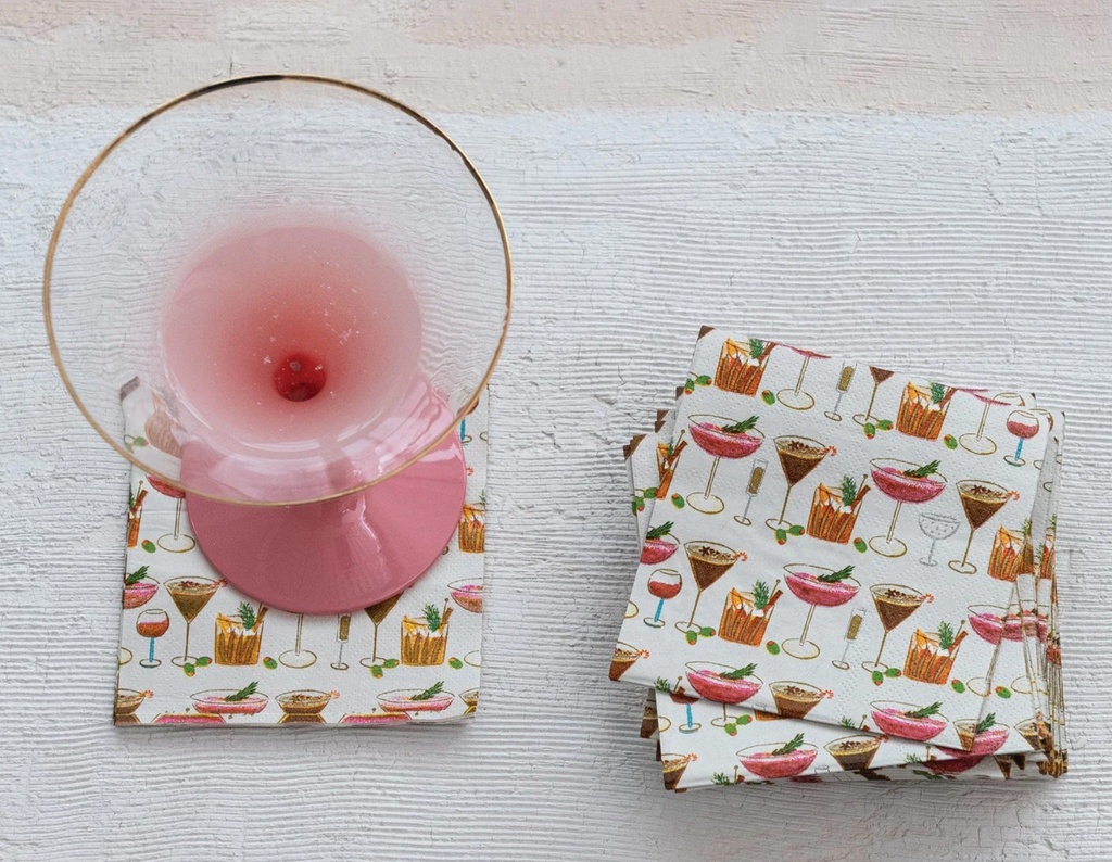 Paper Cocktail Napkins w/ Cocktail Pattern, Pack of 50