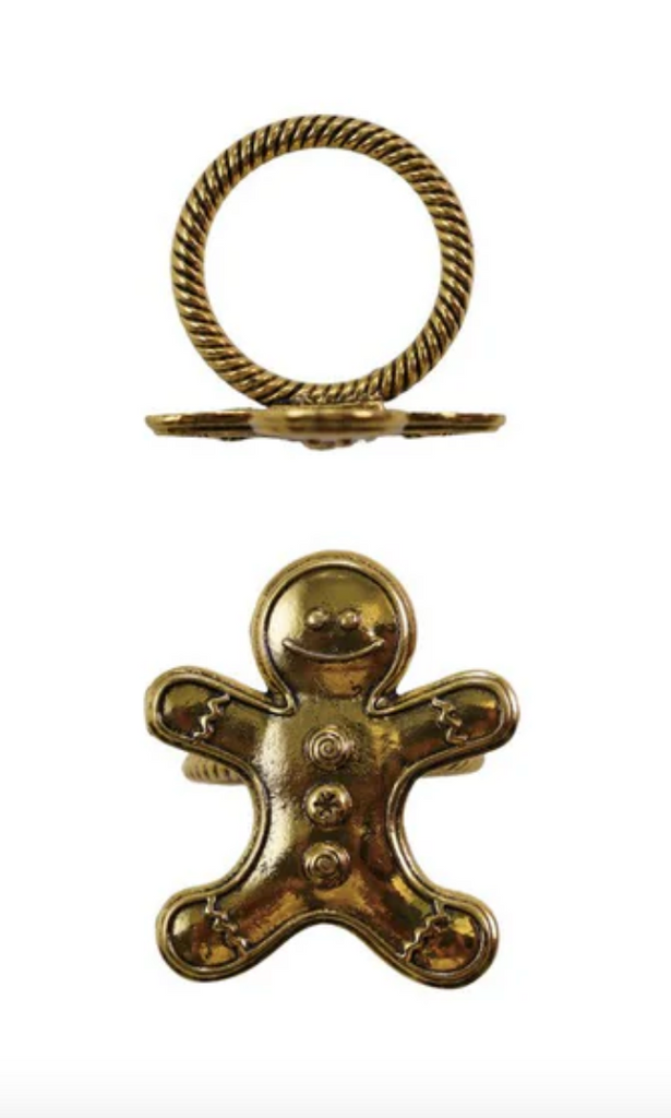 Napkin Rings w/ Gingerbread Men, Gold Finish, Boxed Set of 4
