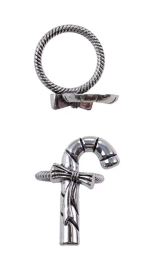 Napkin Rings w/ Candy Canes, Silver Finish, Boxed Set of 4