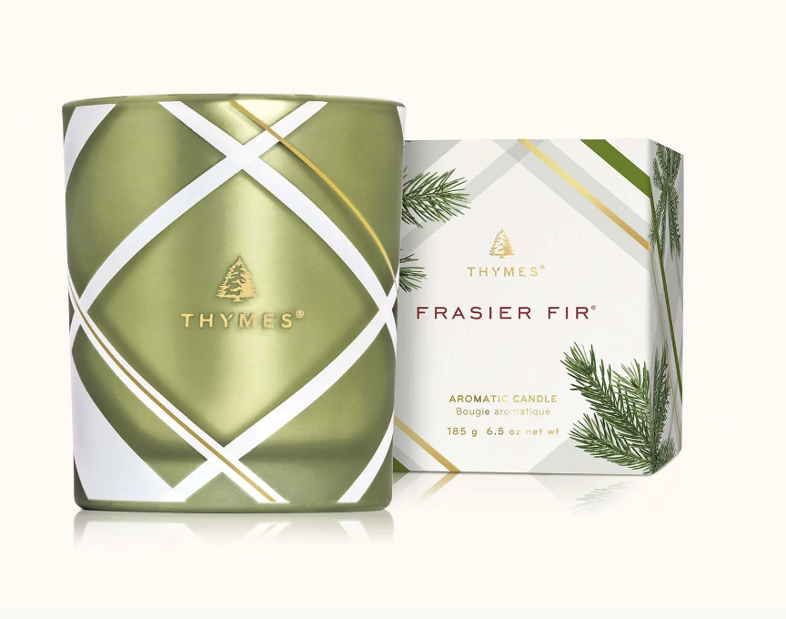 Thymes Frasier Fir Frosted Plaid Poured Candle, 6.5 Ounces