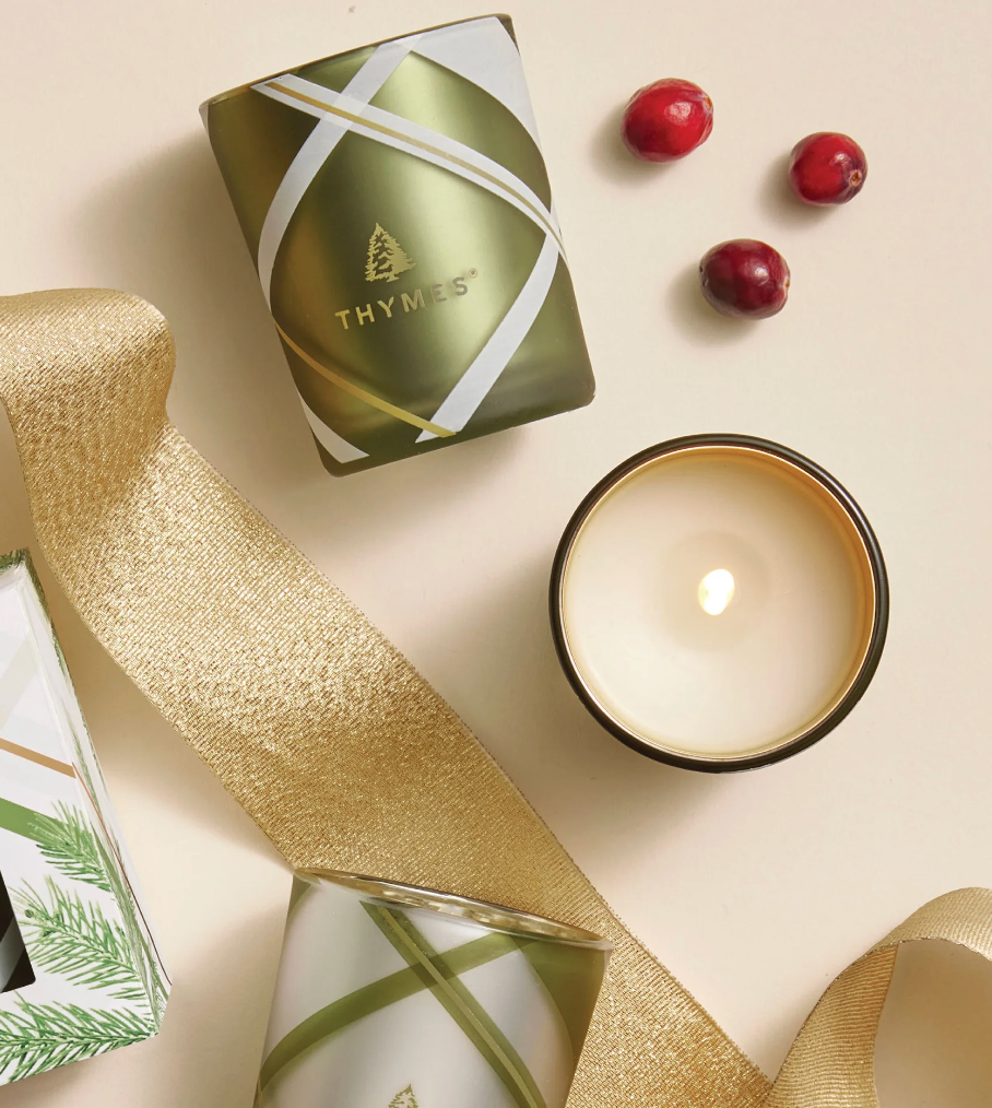 Thymes Frasier Fir Frosted Plaid Votive Trio