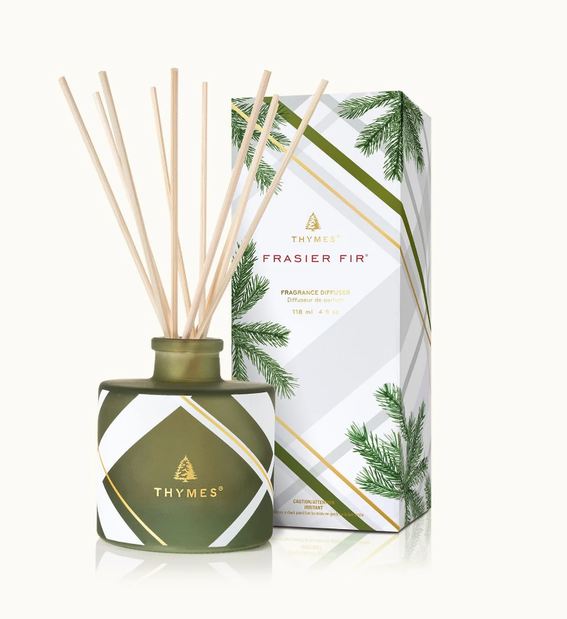 Thymes Frasier Fir Frosted Plaid Petite Reed Diffuser