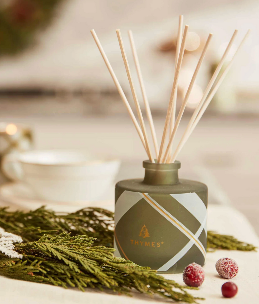 Thymes Frasier Fir Frosted Plaid Petite Reed Diffuser