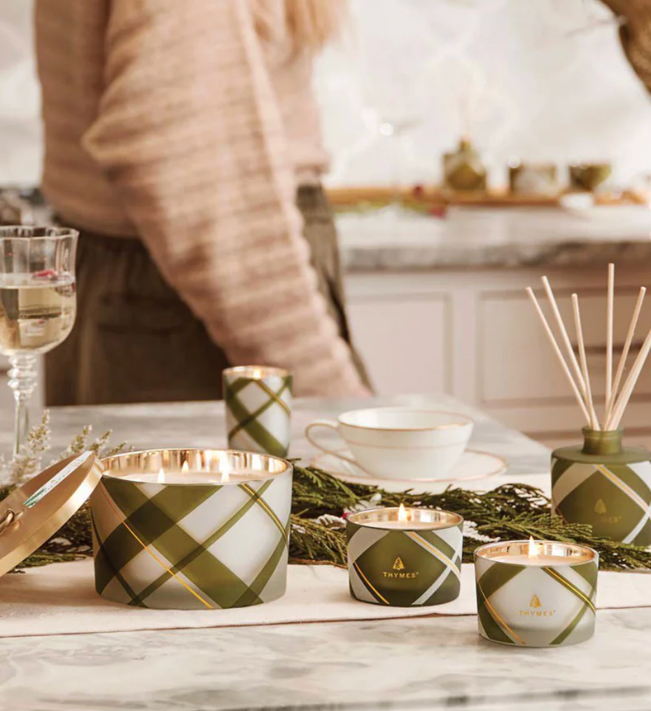 Thymes Frasier Fir Frosted Plaid Petite Reed Diffuser