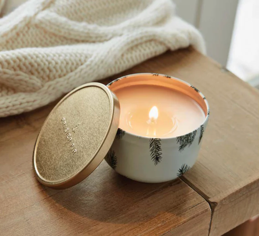 Thymes Frasier Fir Poured Candle Tin w/ Gold Lid, 6.5 Ounces