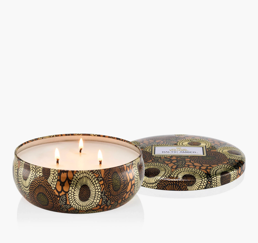Voluspa Baltic Amber 3 Wick Candle in Decorative Tin, 12 Ounces | Furnish