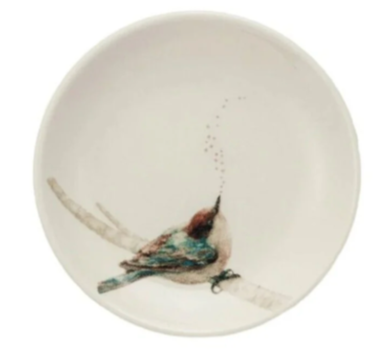 Stoneware Dish w/ Bird on Branch, 4 Styles