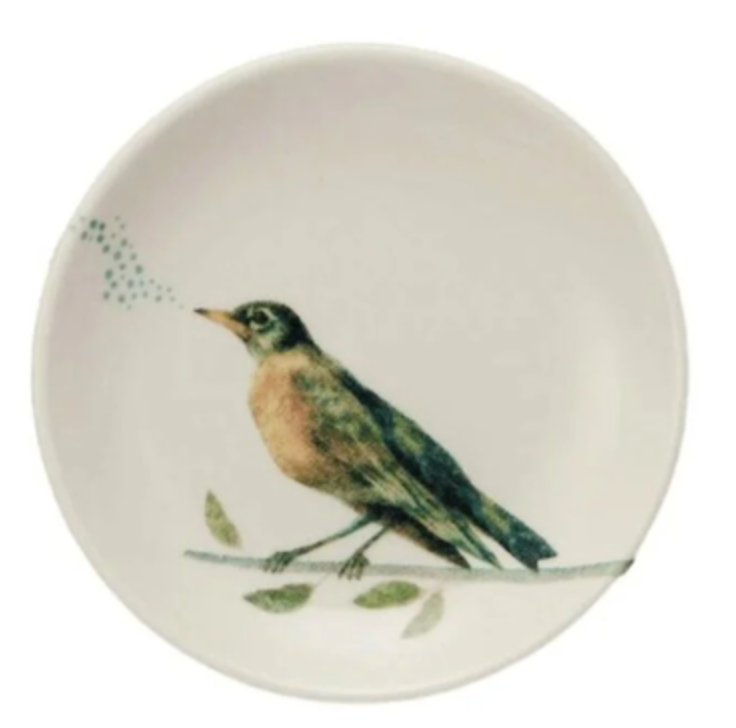 Stoneware Dish w/ Bird on Branch, 4 Styles