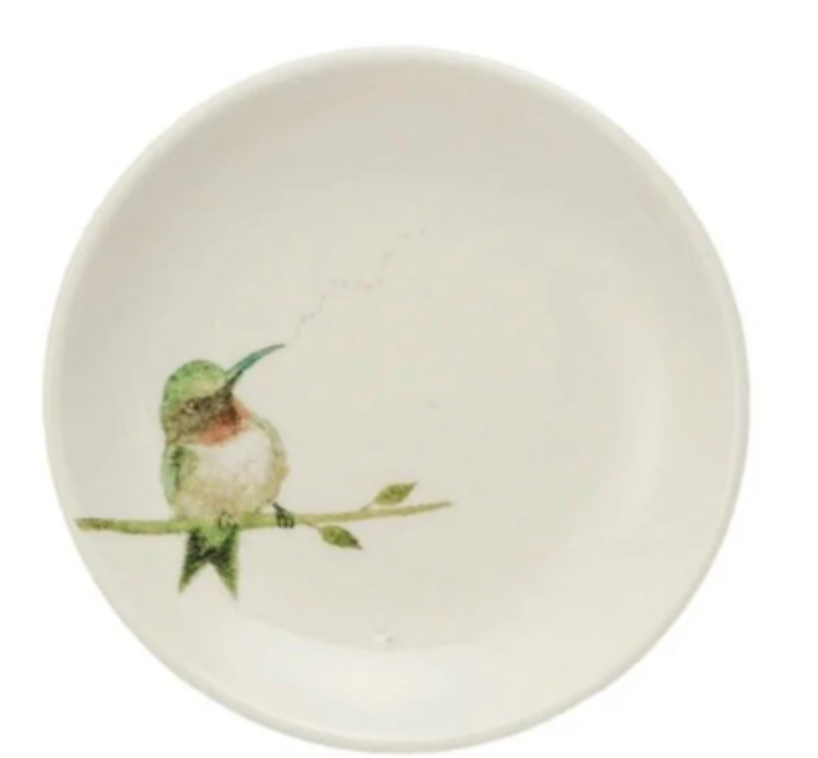 Stoneware Dish w/ Bird on Branch, 4 Styles