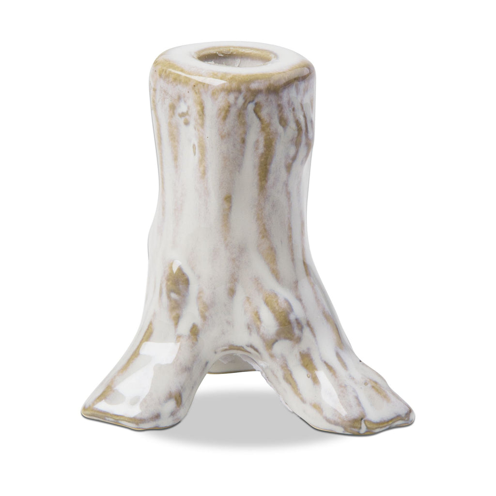 Stoneware Branch Antique White Taper Candle Holder, Small