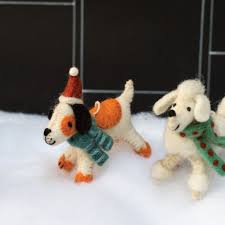 Dog Wool Felt Ornament w/ Turquoise Scarf