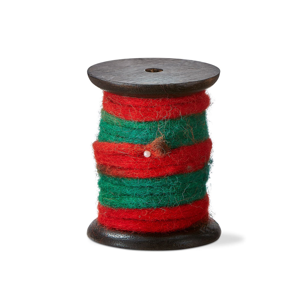Red & Green Wooly Fleece Ribbon on Wooden Spool