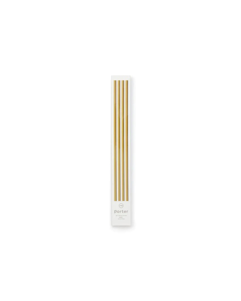 Porter 10” Gold Metal Straws, Set of 4 w/ Cleaner