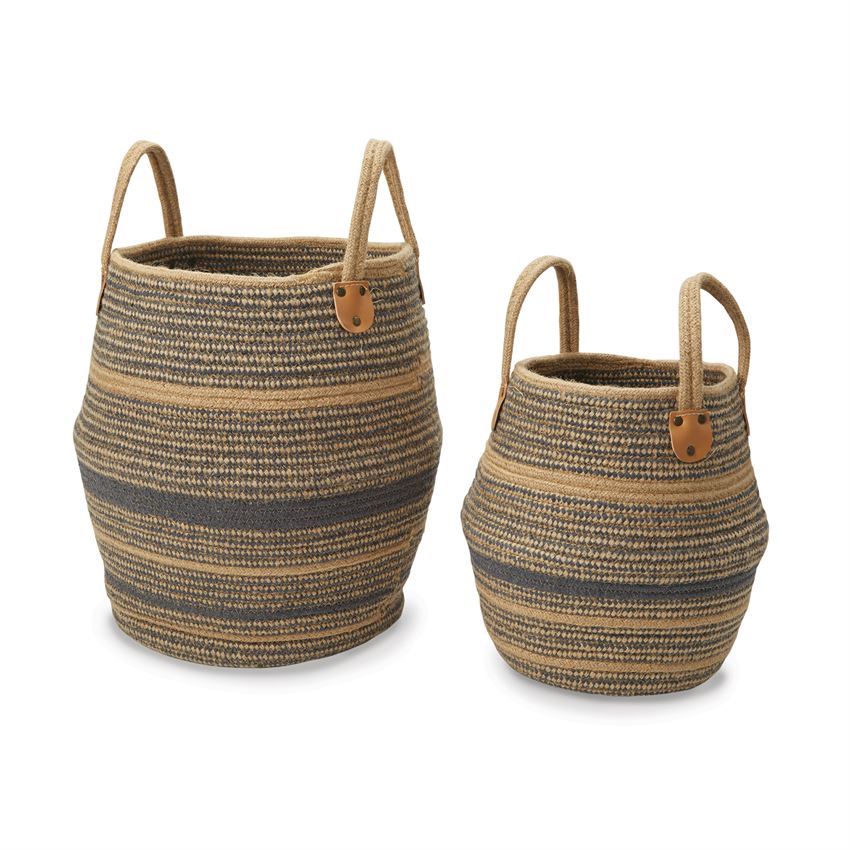 Blue Jute Basket With Handles, 2 Sizes