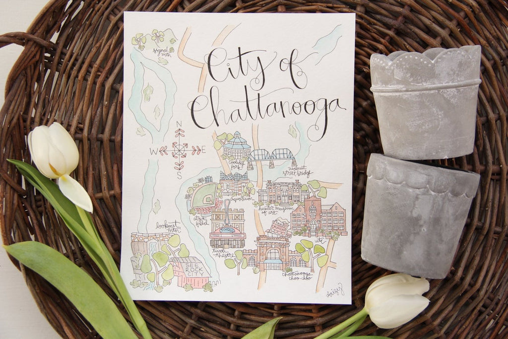 City of Chattanooga 8 x 10 Watercolor Map Art Print