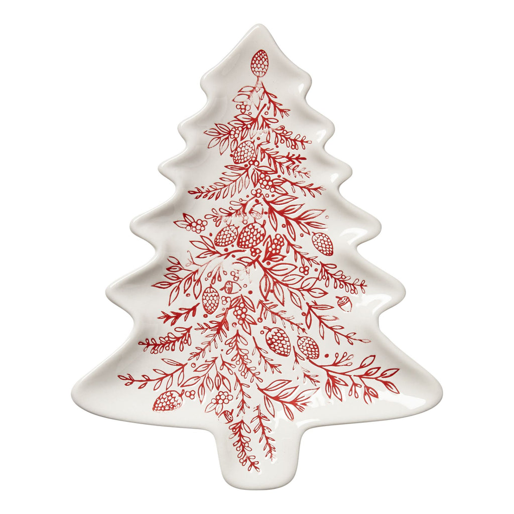 Red & White Christmas Tree Stoneware Candy Dish