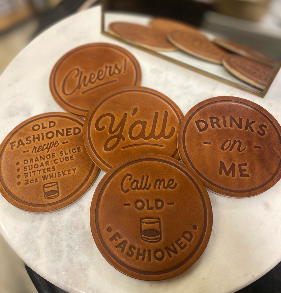 "Call Me Old Fashioned" Hand Pressed Leather Coaster