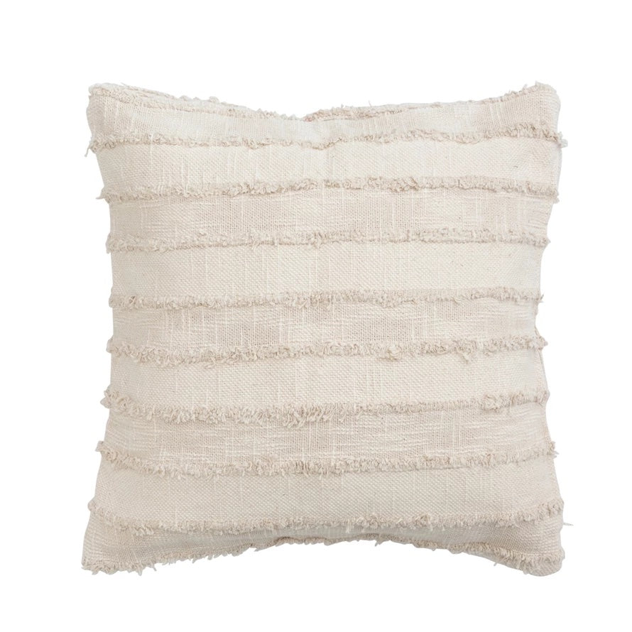 20" x 20" Woven Cotton Striped Pillow, Cream & Beige