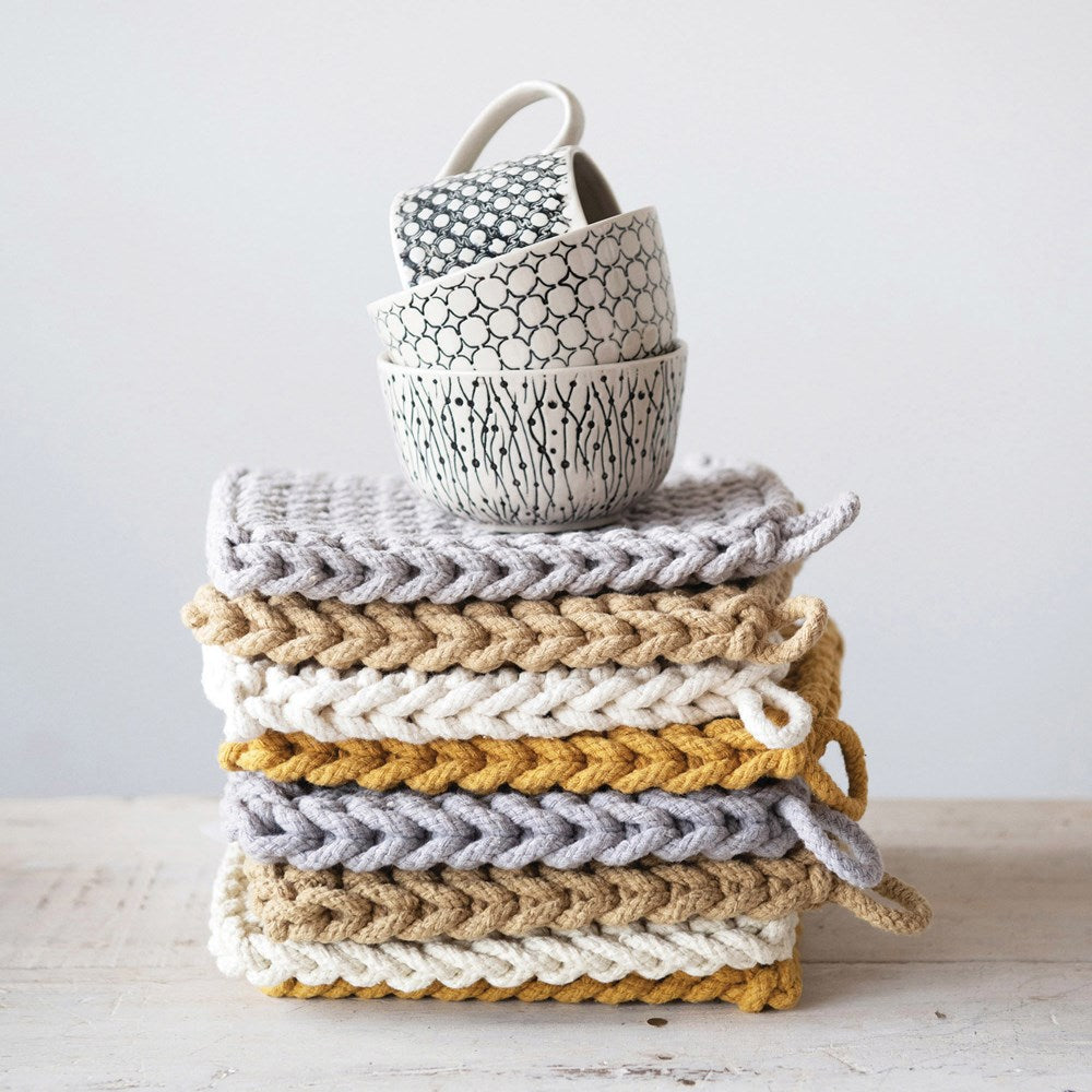 Cotton Crocheted Pot Holder (Neutrals), 4 Colors
