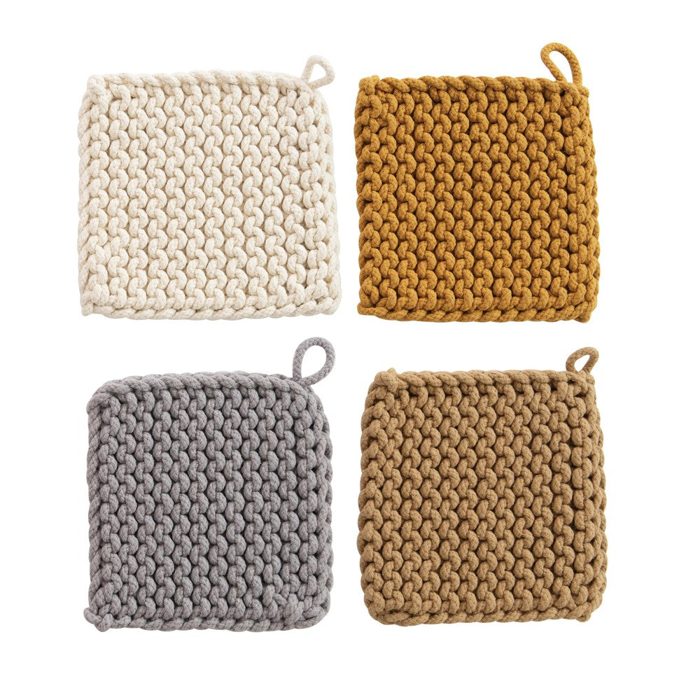 Cotton Crocheted Pot Holder (Neutrals), 4 Colors