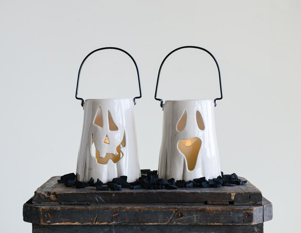 Ceramic Ghost Face Lantern, Styles Vary