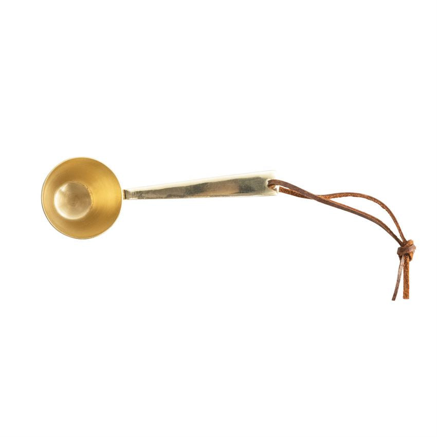Metal Scoop with Leather Tie, Brass Finish