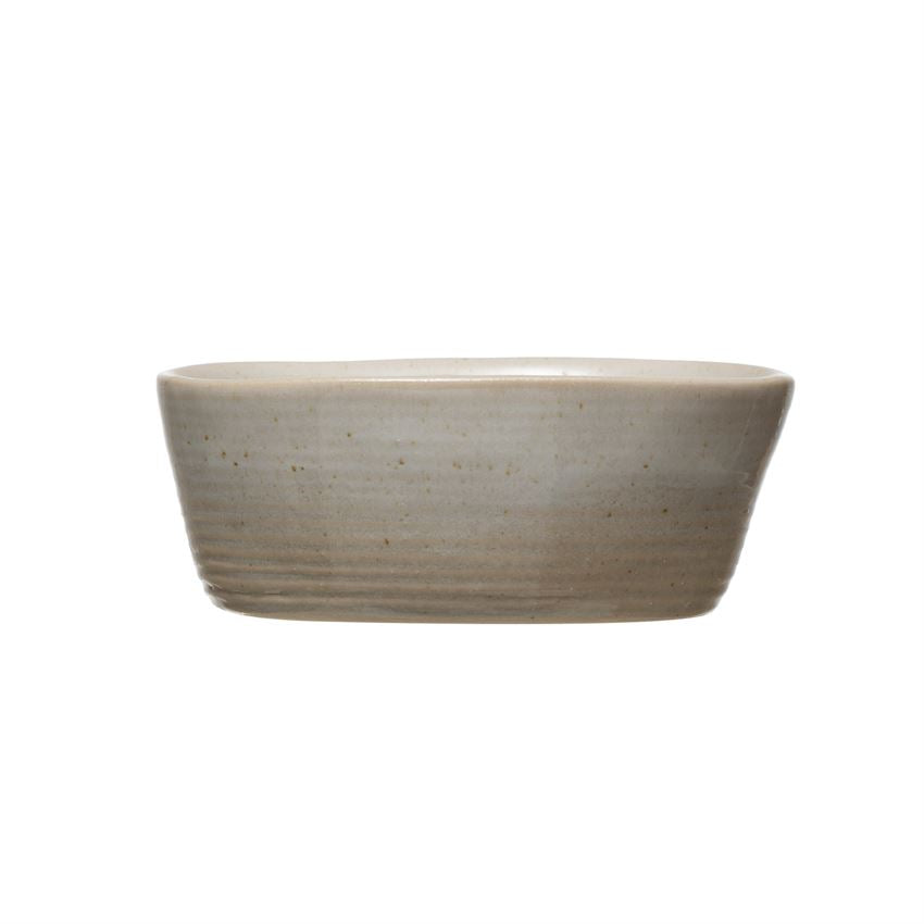 Small Oval Stoneware Bowl w/ Reactive Glaze, Bone Color