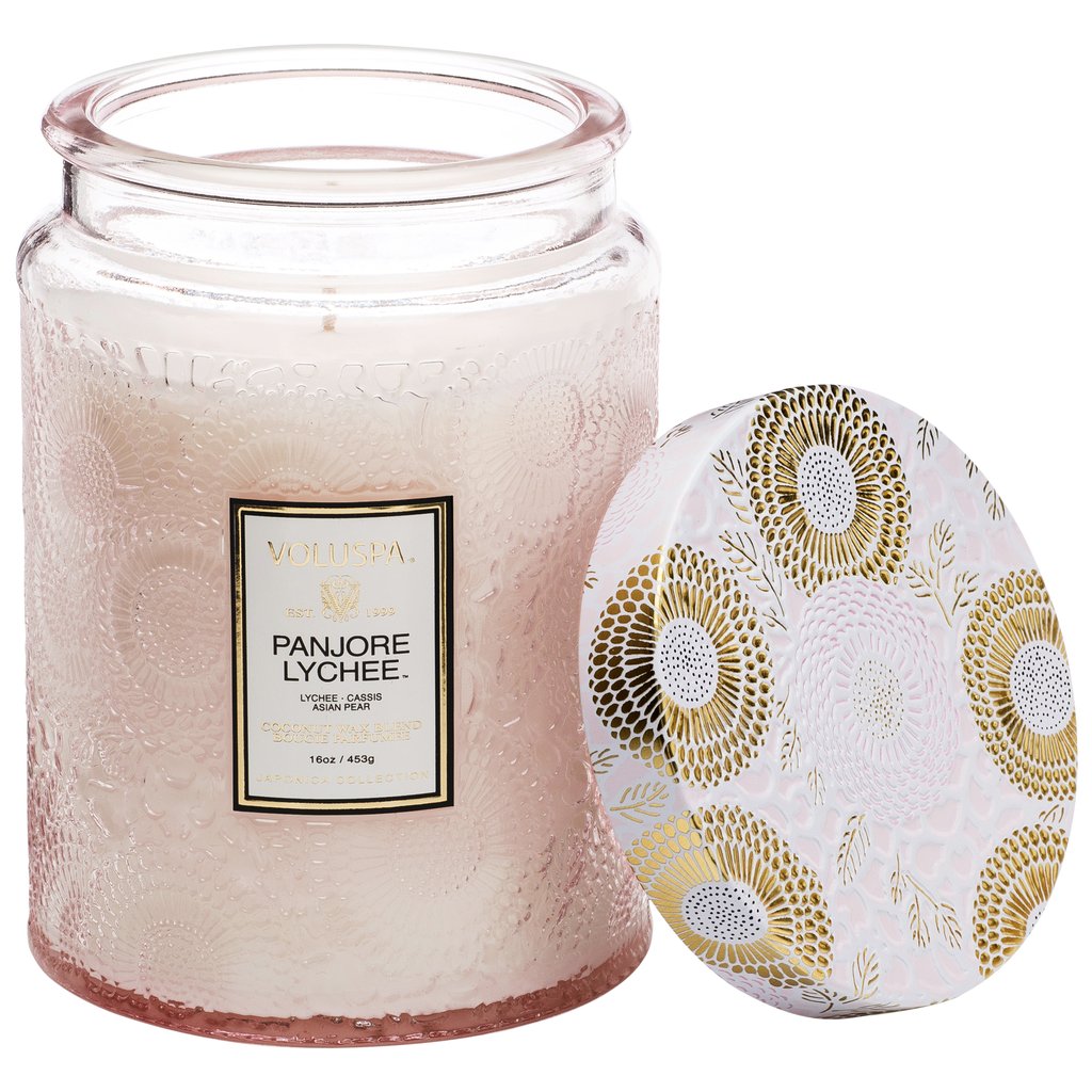 Voluspa Panjore Lychee Large Embossed Glass Jar Candle