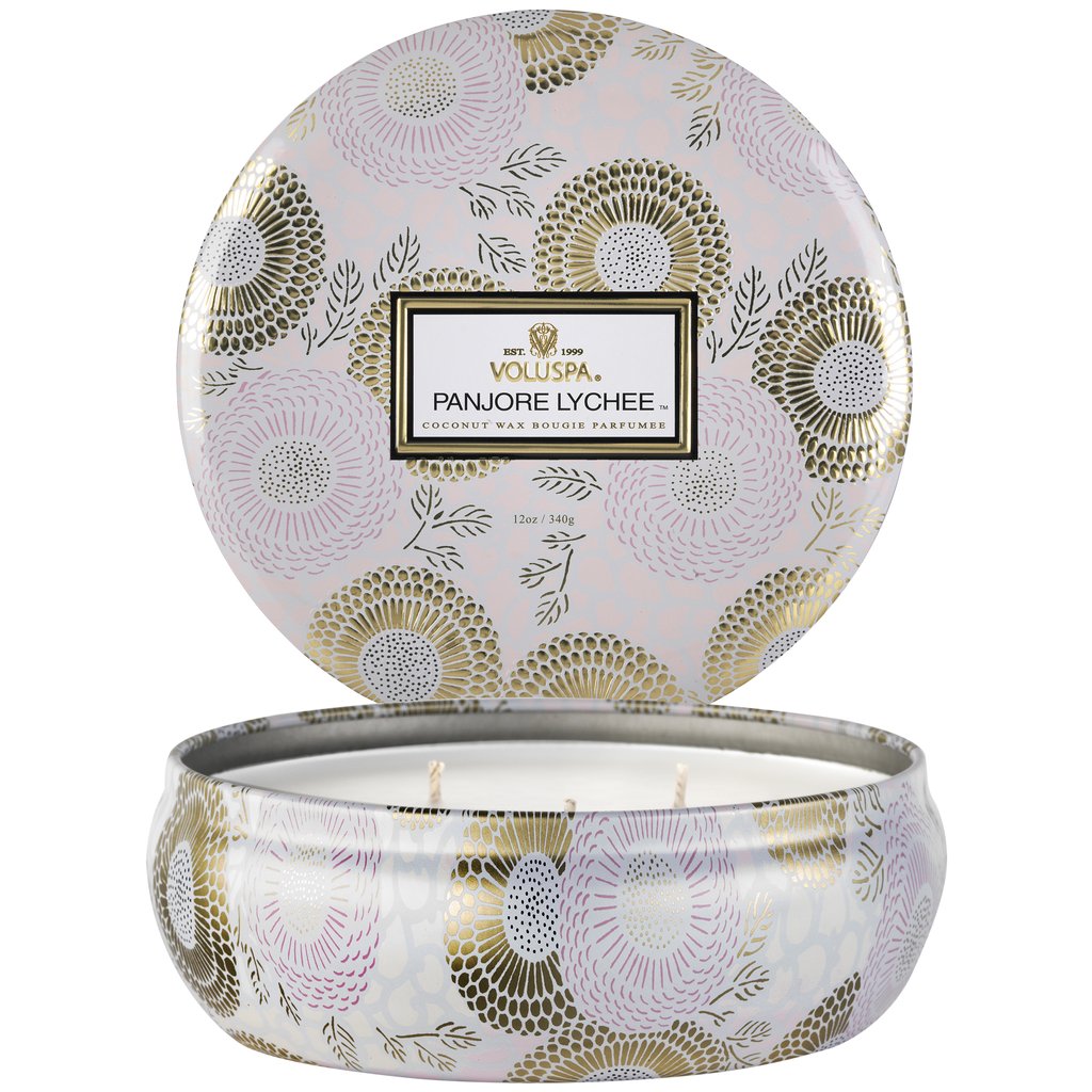 Voluspa Panjore Lychee 3 Wick Candle in Decorative Tin