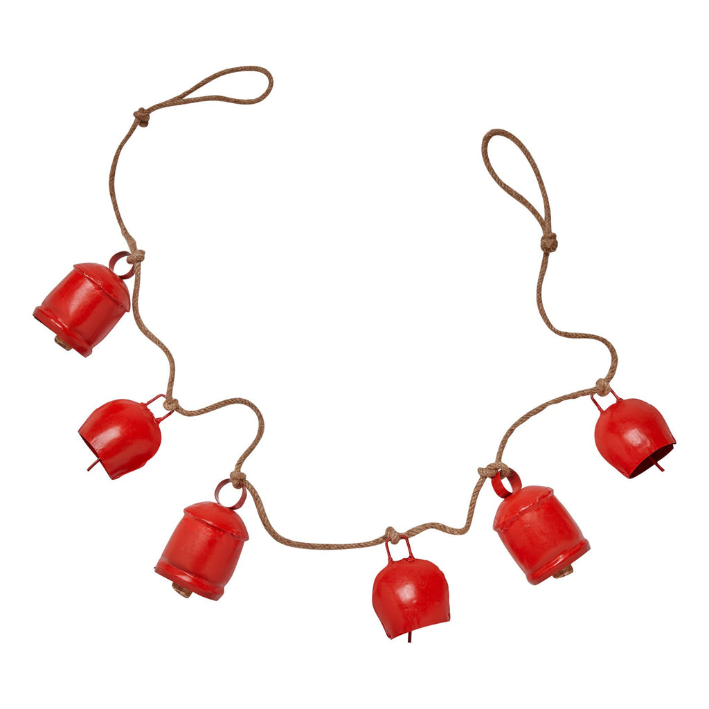 49" Red Antiqued Bell Jute Rope Garland