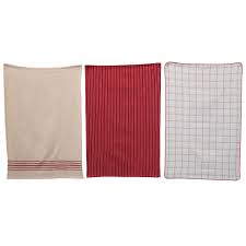 Woven Cotton Tea Towels, Reds, Set of 3