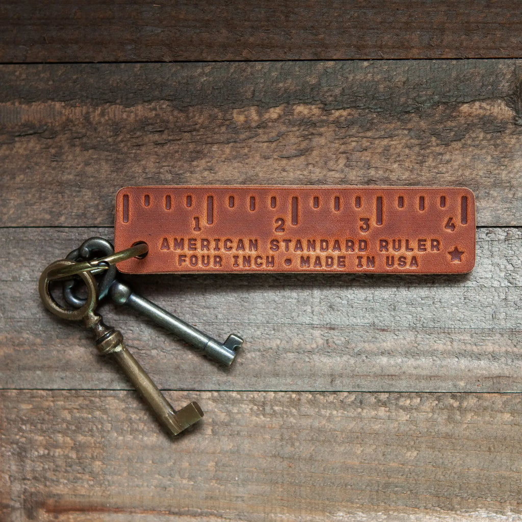 Hand Stamped Leather Pocket Ruler Keychain