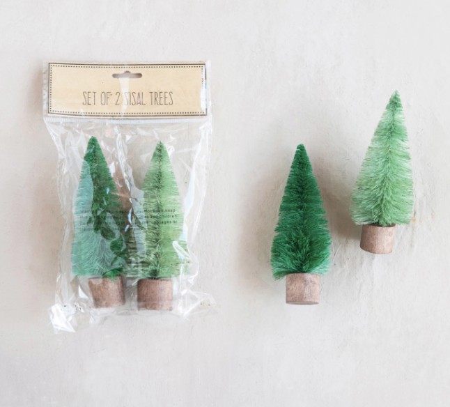 Green Sisal Bottle Brush Trees in Bag, Set of 2